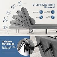 Vista 16 de KOMFOTT Silla convertible, silla de dormir con respaldo ajustable de 5 posiciones y almohada lumbar, 2 patas de metal ocultas y 2 ruedas