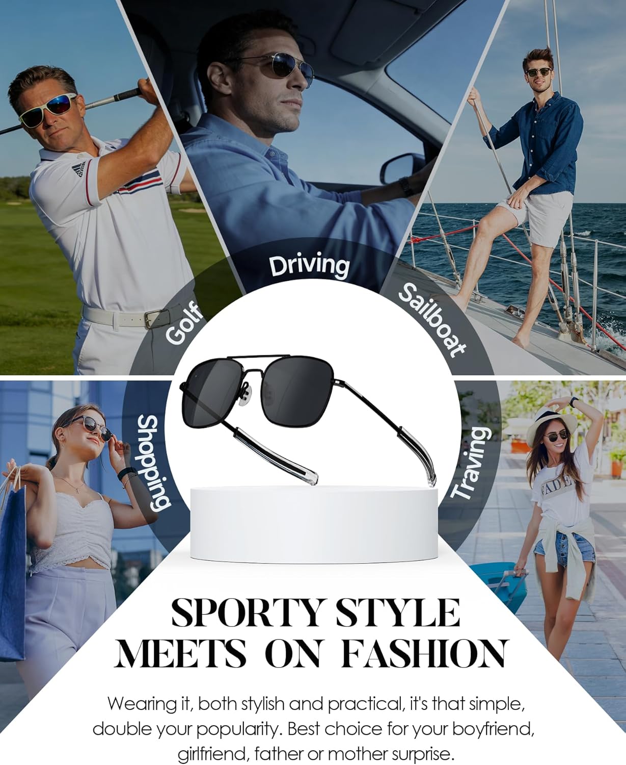 Military Aviator Sunglasses for Men - Polarized Classic Pilot Sunglasses with Metal Frame Bayonet Temple, 58mm