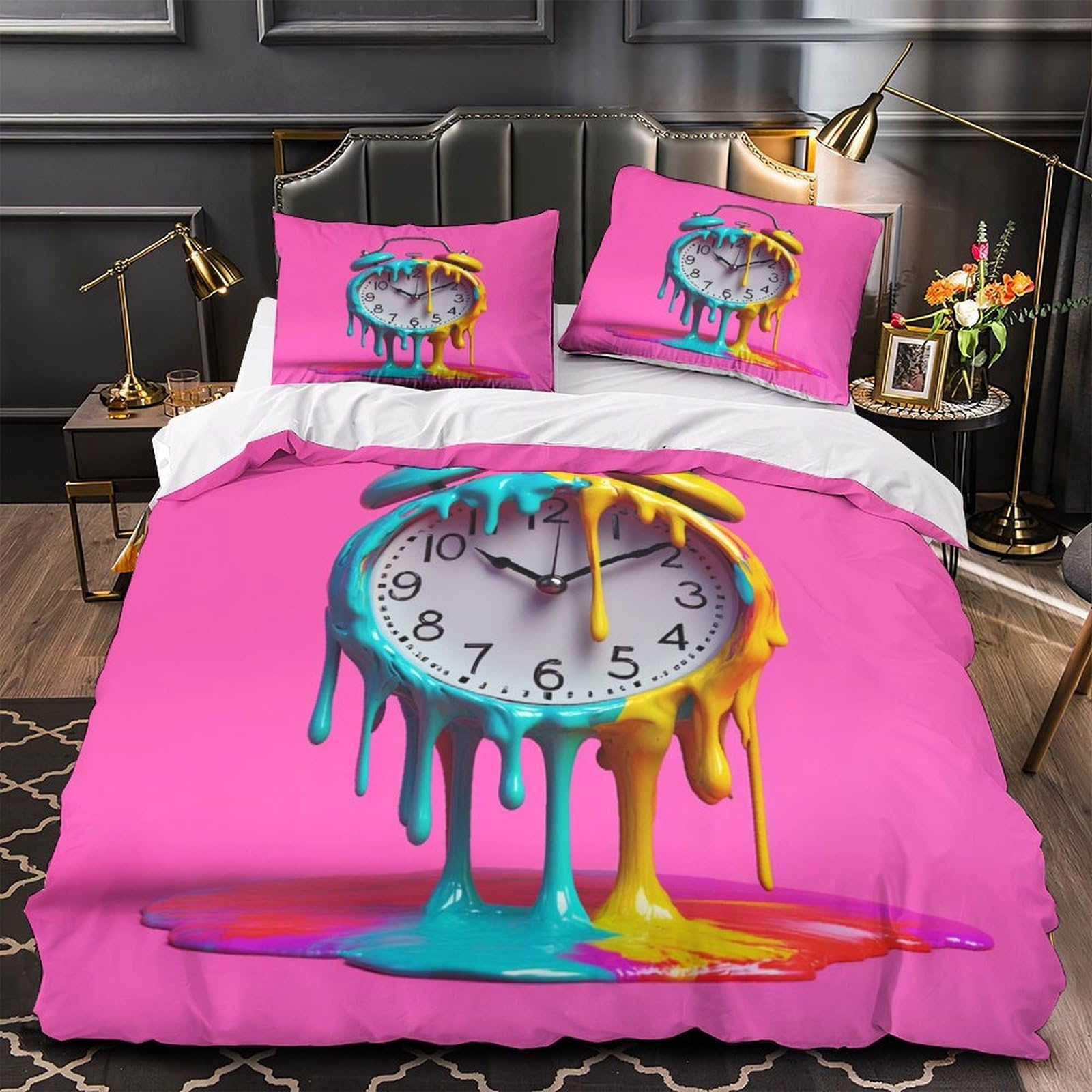 Housse de couette montre 3D microfibre King 220x240cm avec 2 taies d'oreiller multicolores