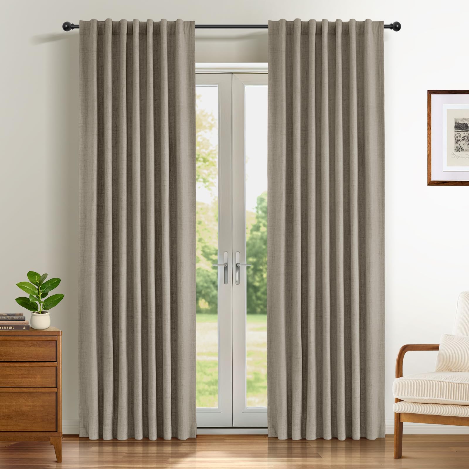 INOVADAY 100% Cortinas Opacas 2 Piezas Cortinas Termicas Aislantes Frio y Calor, Cortina Salon Dormitorio 140x245 CM, Lino OEKO-TEX STANDARD 100