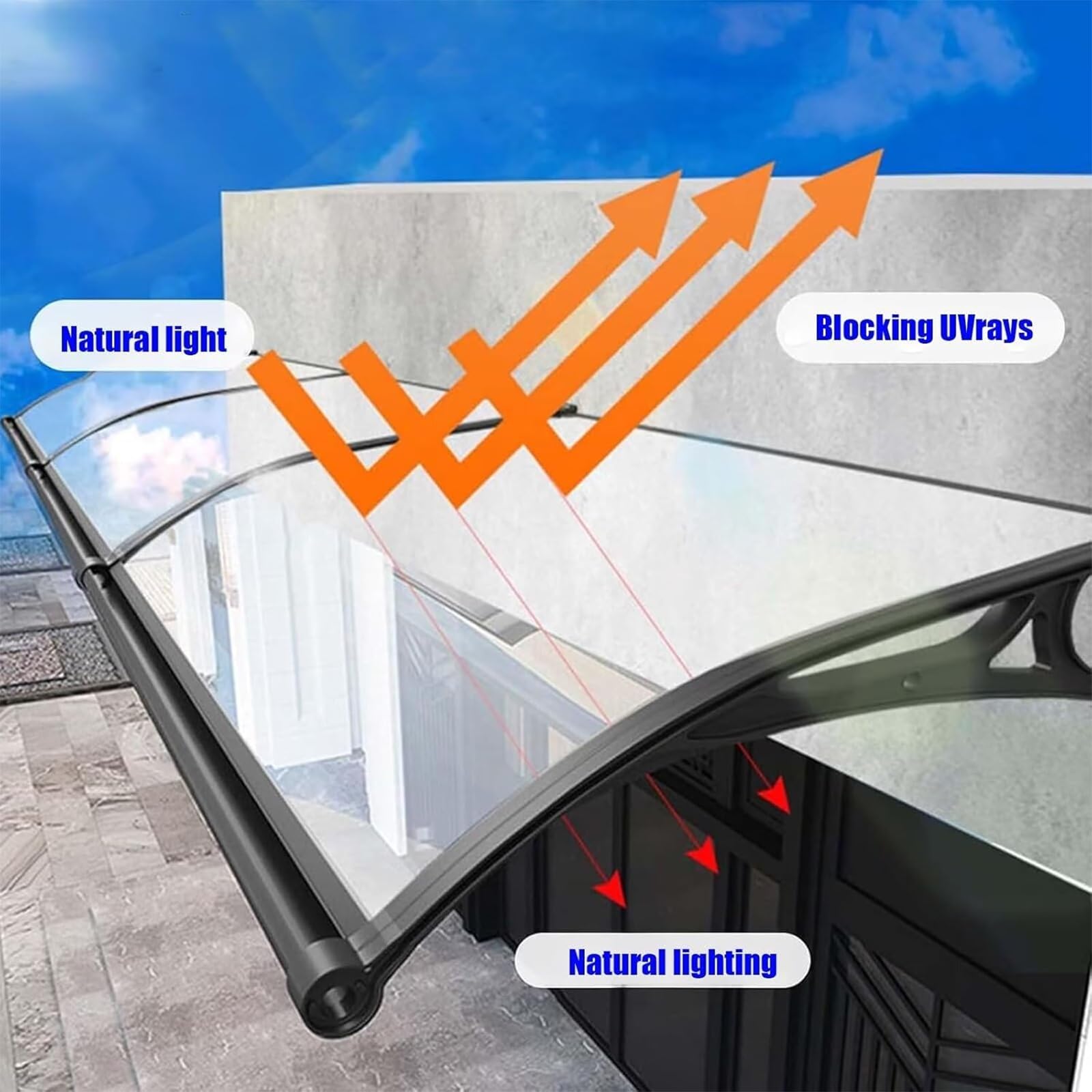 Zewnętrzna markiza drzwiowa, uchwyt ze stopu aluminium, markiza wejściowa z poliwęglanu, zadaszenia na ganek, taras (70 x 200 cm/27,5 x 78,7 cala)