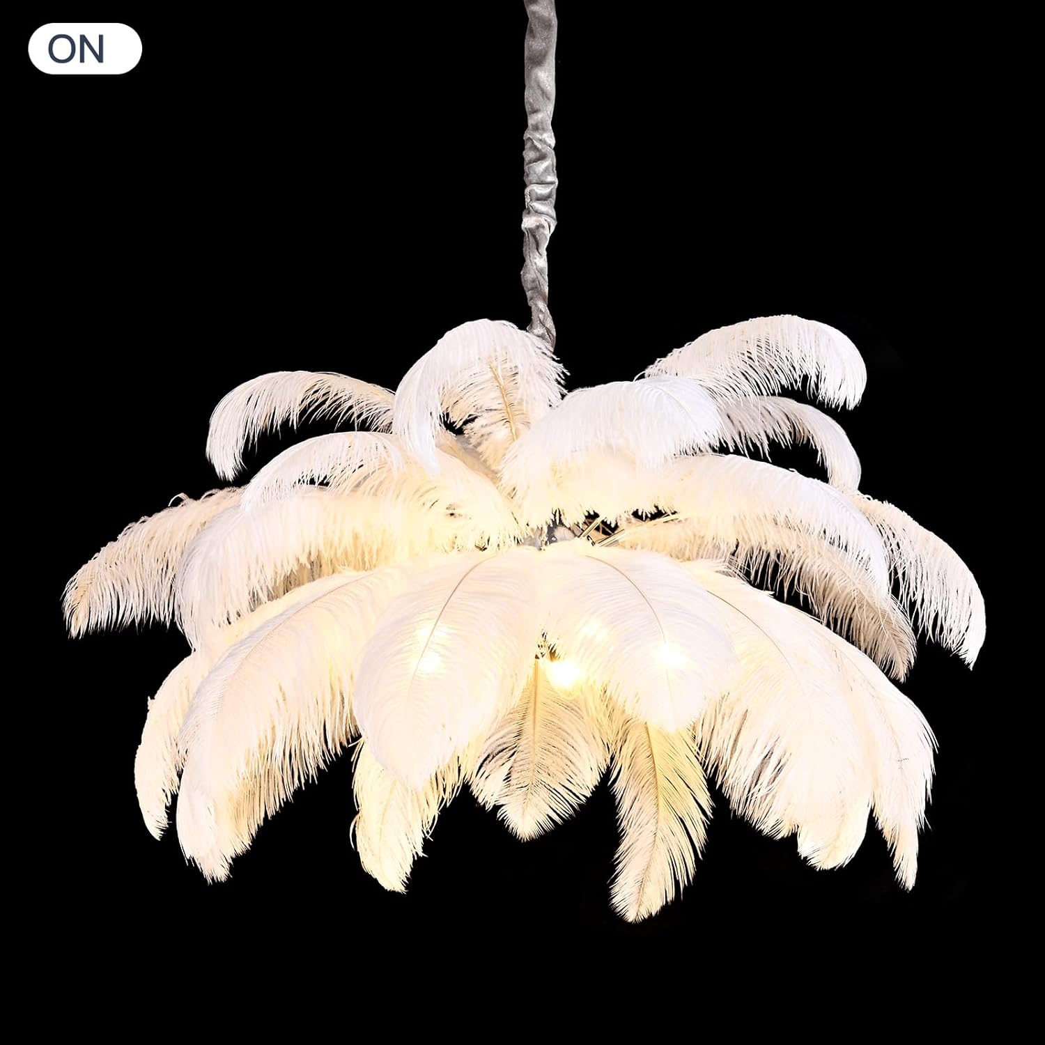 Modern Feather Chandelier for Bedroom, White Feather Ceiling Light Fixture with Ostrich Hair Lampshade, Pendant Lights for Living Room, Hotel, Corridor, Foyer