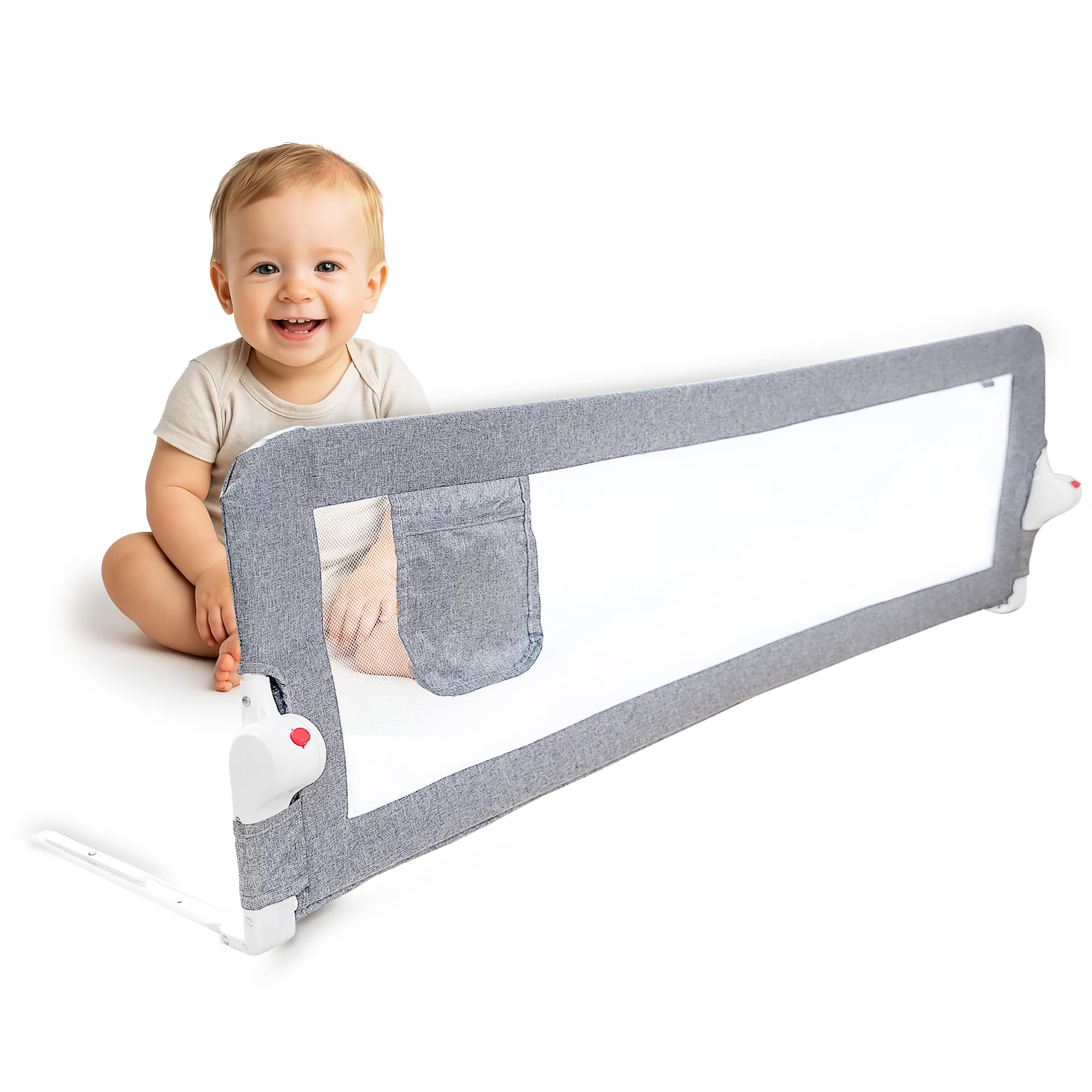 NooMii Rausfallschutz – faltbares Bettgitter 150×35×48,5 cm, Bettumrandung für Babybett, Kinderbett & Boxspringbett; Bettschutzgitter, Sicherheitsnetz; Sicherheit & Komfort für Babys & Kleinkinder