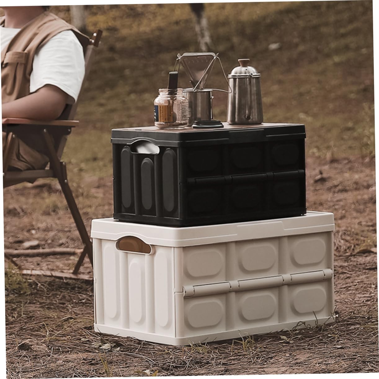 Portable Large Outdoor Storage Box with Lid Foldable Garment and Organizer Heavy Duty Sundries Container for Camping Tools and Grocery Storage