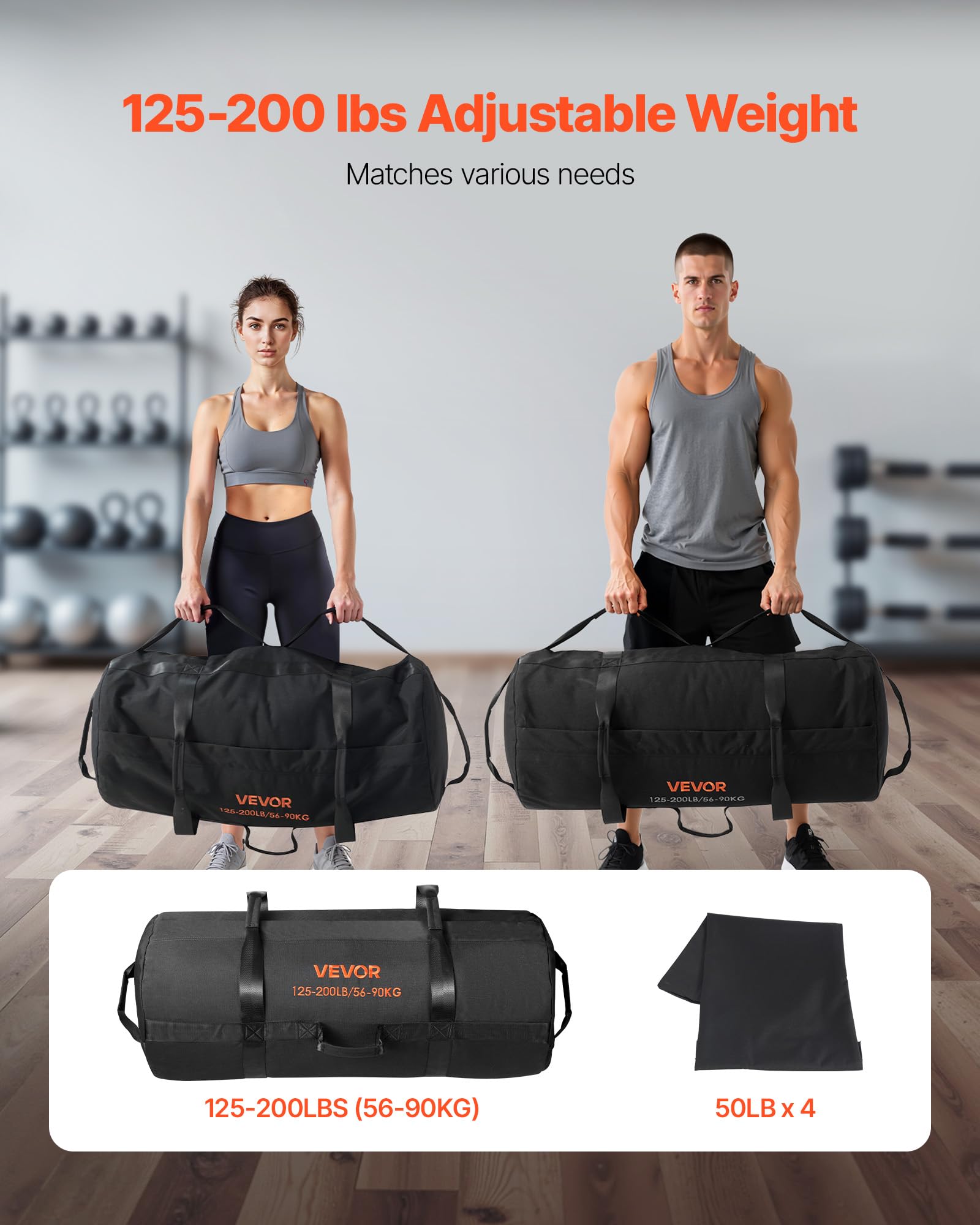 VEVOR Sac de Sable d'entraînement, Sac de Musculation Robuste avec poignées, Noir (Non rempli)