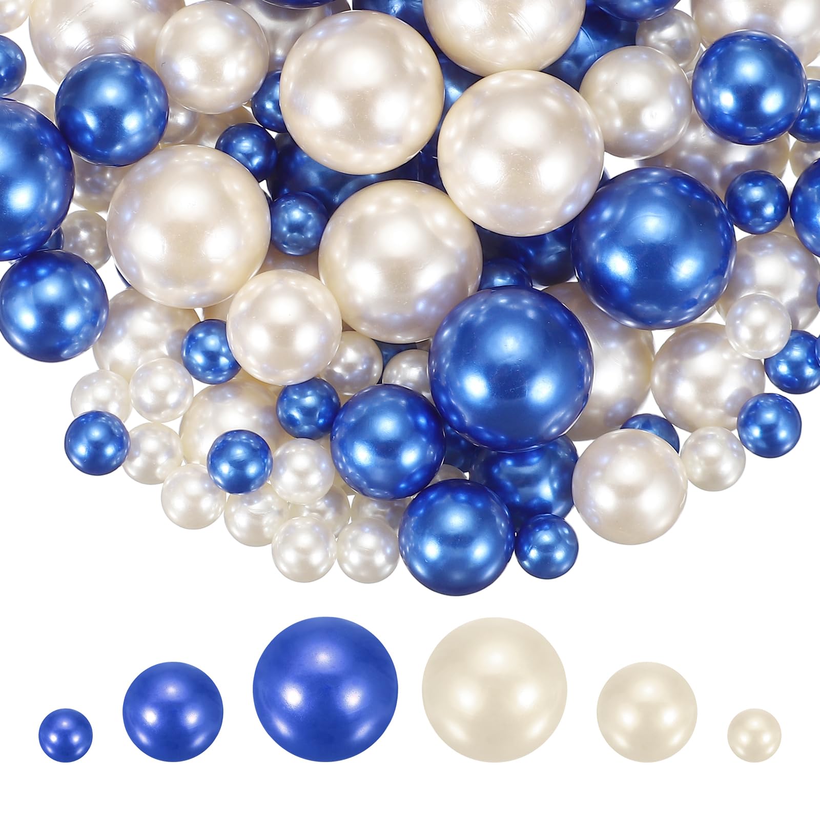 sourcing map 100Pcs Faux Pearl for Crafting, 8/14/20mm No Hole ABS Round Pearls for Vase Fillers Jewelry Making Vase Filler Cosmetic Boxes Home Decor DIY Parts Table Scatter, Pure Blue