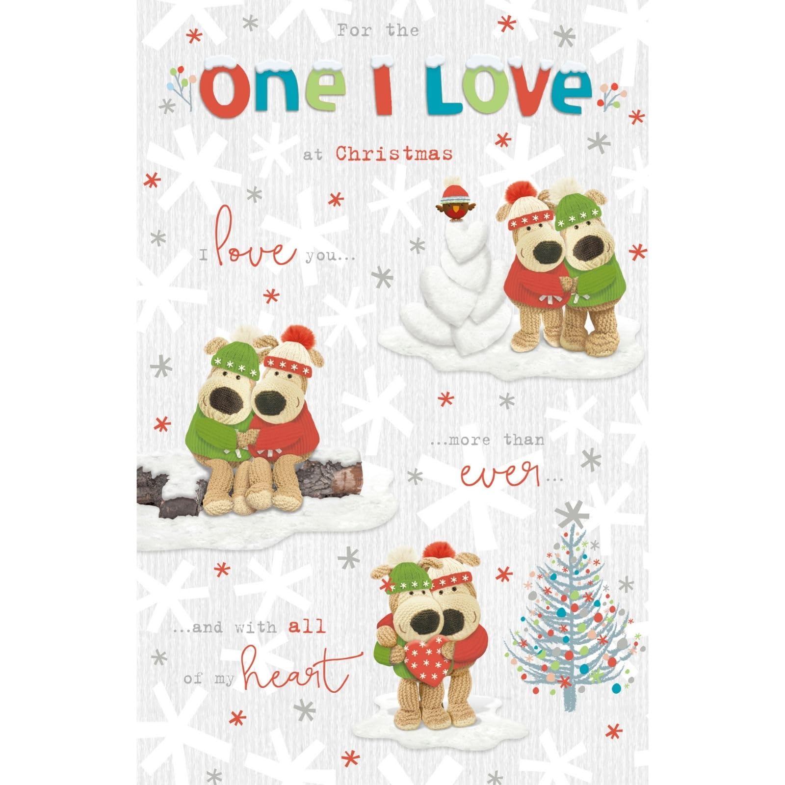Boofle For The One I Love Christmas Card All My Heart Cute Xmas Greeting Cards Heartfelt, Silver Foiling, Embossed, Eco-Friendly, Keepsake, Charming, Quality, For A Partner