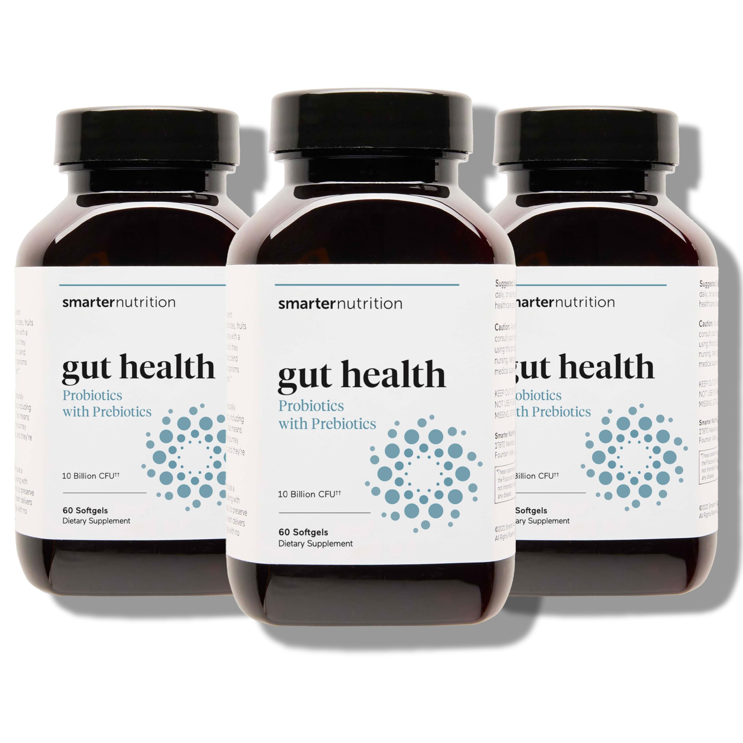 SMARTERNUTRITION Gut Health Probiotics with Prebiotics - 100% Soil-Based Strains with MCT Oil for Digestive, Immune Health, Gut Microbiome - Vegetarian - 180 Count(Pack of 3) - 90-Day Supply