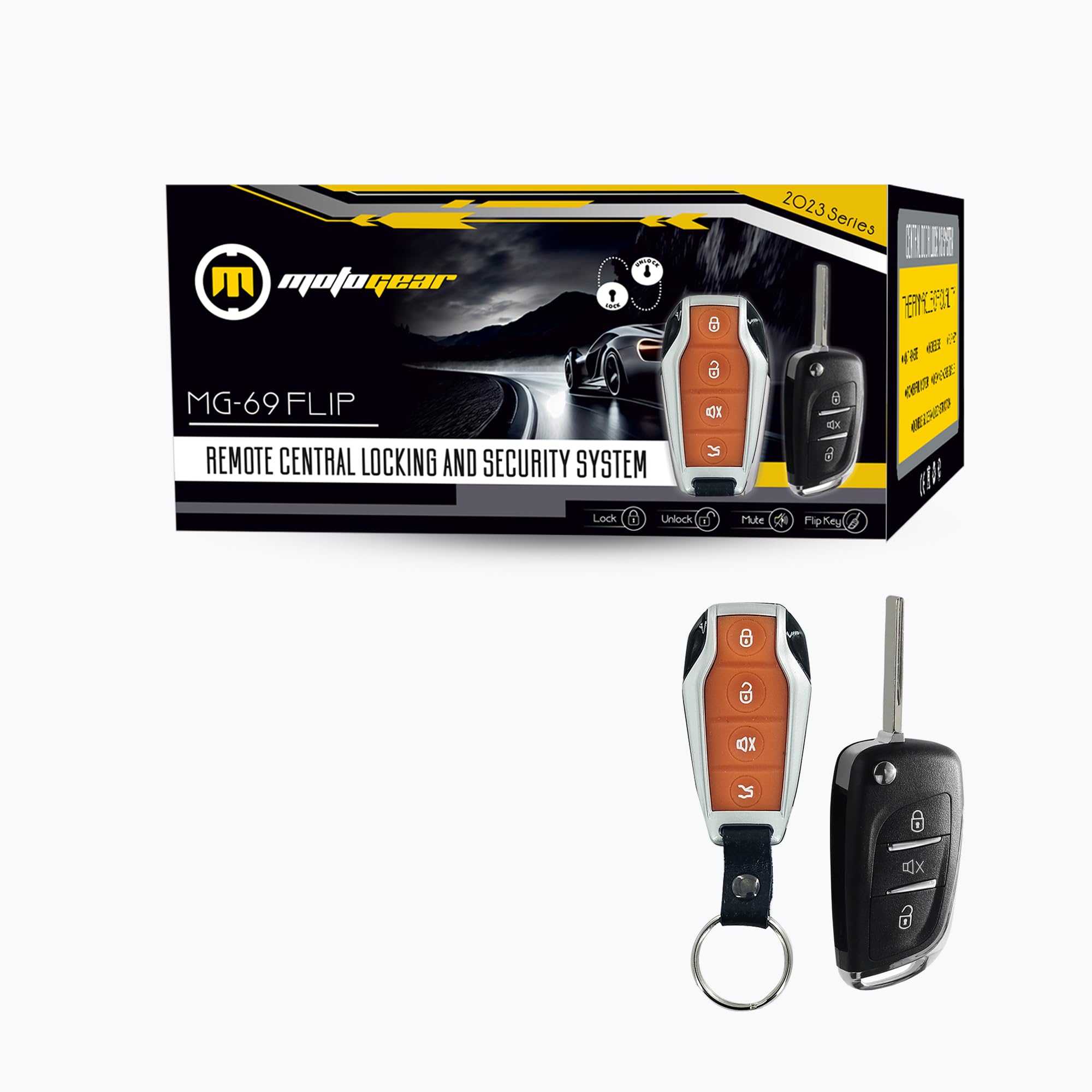 MOTOGEAR Car Remote Central Door Locking Kit Keyless Entry System Security System with Remote Controller, Flip Key (RED/Black)