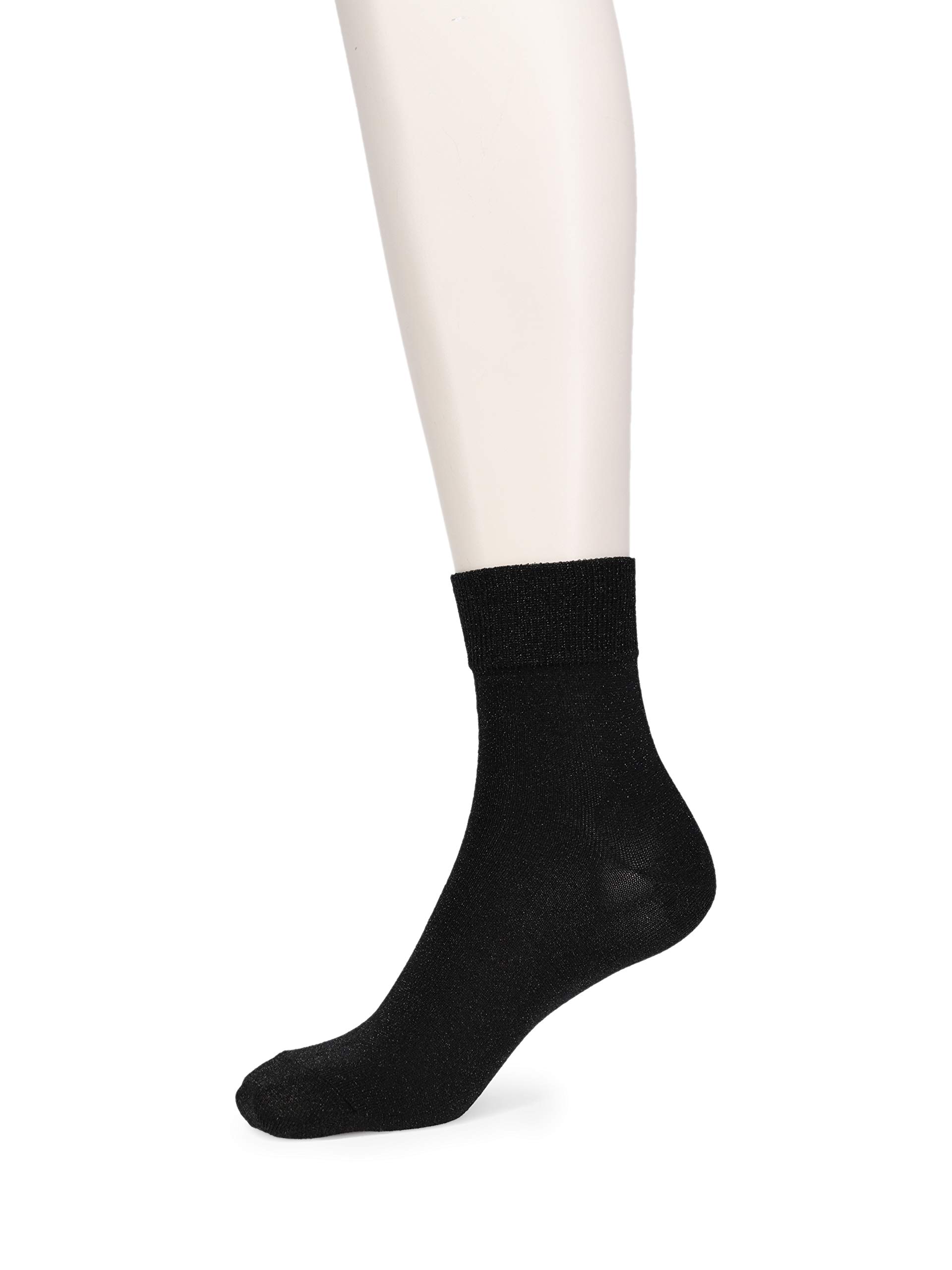 Tabio Lame Ribbed Crew Socks Black Women Japanese Made in Japan