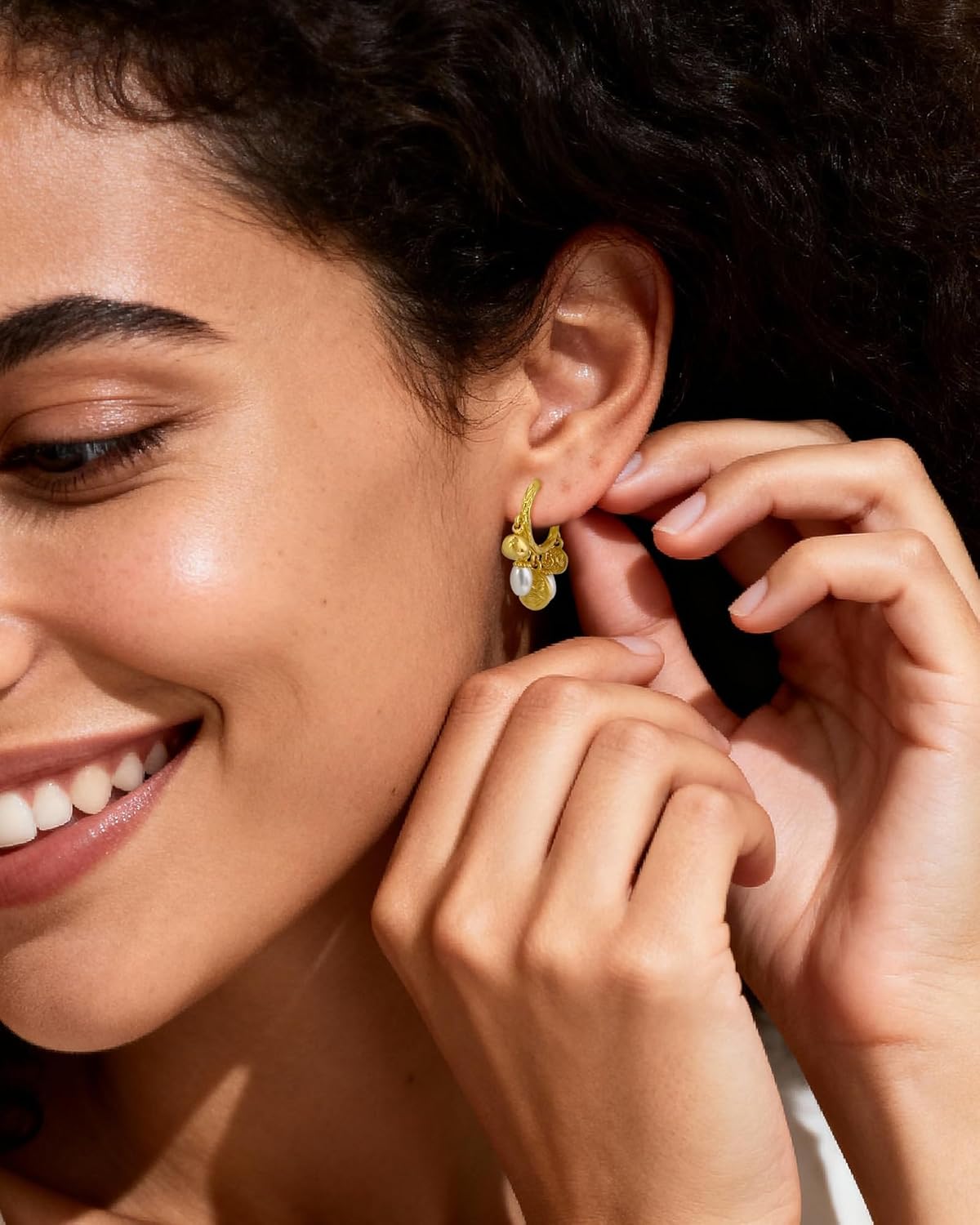 14k Gold Plated Pearl Small Circle Hoop Leverback Huggie White Baroque Pearl Dangle and Drop Vintage Wedding Earrings for Brides Women - Image 3