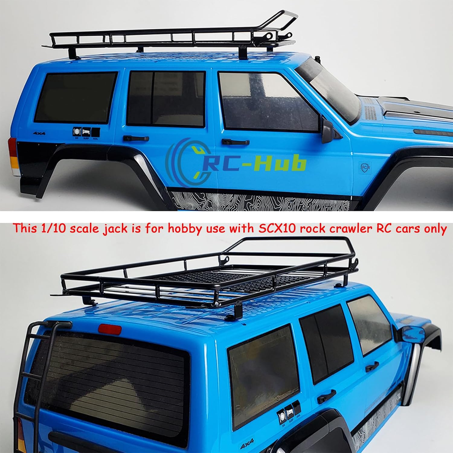 RC-Hub 1/10 Scale Roof Rack Luggage Carrier with LED Lights Bar 232 * 153mm RC Upgrade Parts for 1/10 Axial SCX10 SCX10 II III Wrangler 90046 AXI03007 RC Crawler Car