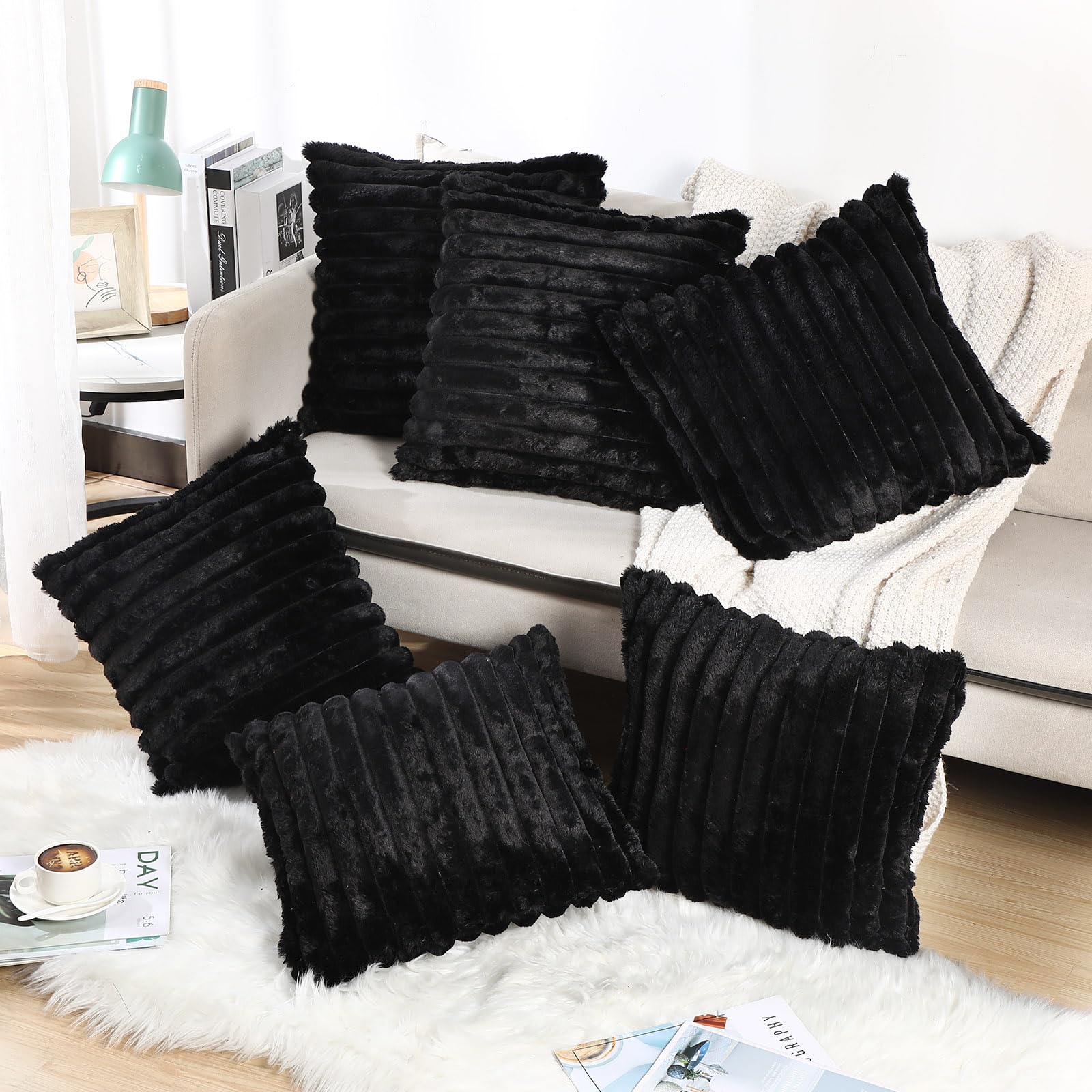 VitalCozy Valentine's Day Throw Pillow Covers Set of 6 18x18 Decorative Neutral Couch Throw Pillow Covers Faux Fur Pillowcase Soft Velvet Farmhouse