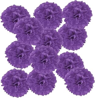 PATIKIL 14inch Tissue Paper Pom Poms, 12PCS Pom Poms Paper Flowers Ball Tissue Paper Flowers for Wedding Bridal Shower Birthday Bachelorette Party Backdrop Decoration, Dark Purple