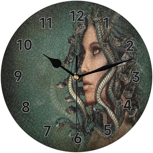Medusa - Reloj de pared para dormitorio, 10 pulgadas, para decoración de sala de estar, soporte de mesa, relojes de cocina, funciona con pilas, para