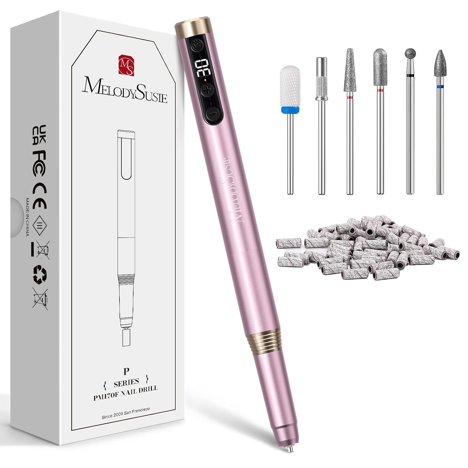 MelodySusie Pen-Shaped Ultra-Slim Cordless Nail Drill, PM170F 30000RPM Portable Rechargeable Electric File with LED Display for All Manicure, Nail Care, Shaping & Gel Removal for Advanced Home Use