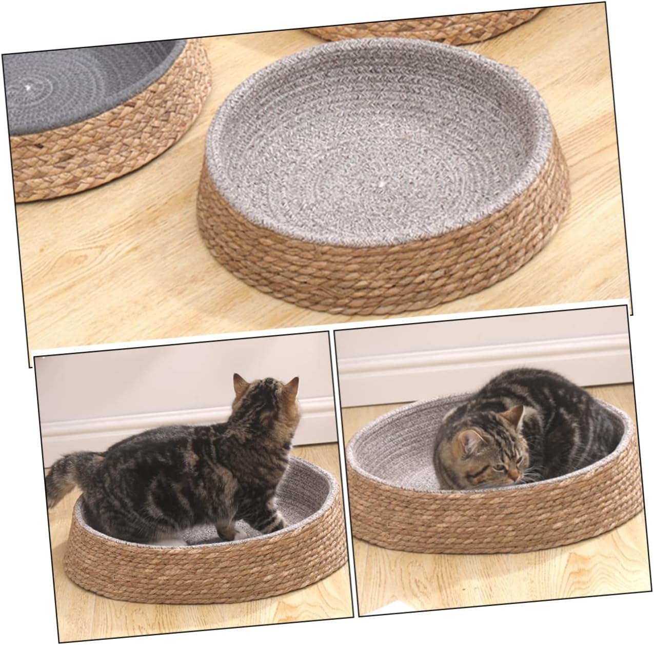 Cute Cat Dog Sleeping Bed Round Pet Nest Woven Dog Kennel Warm Blanket Pet House