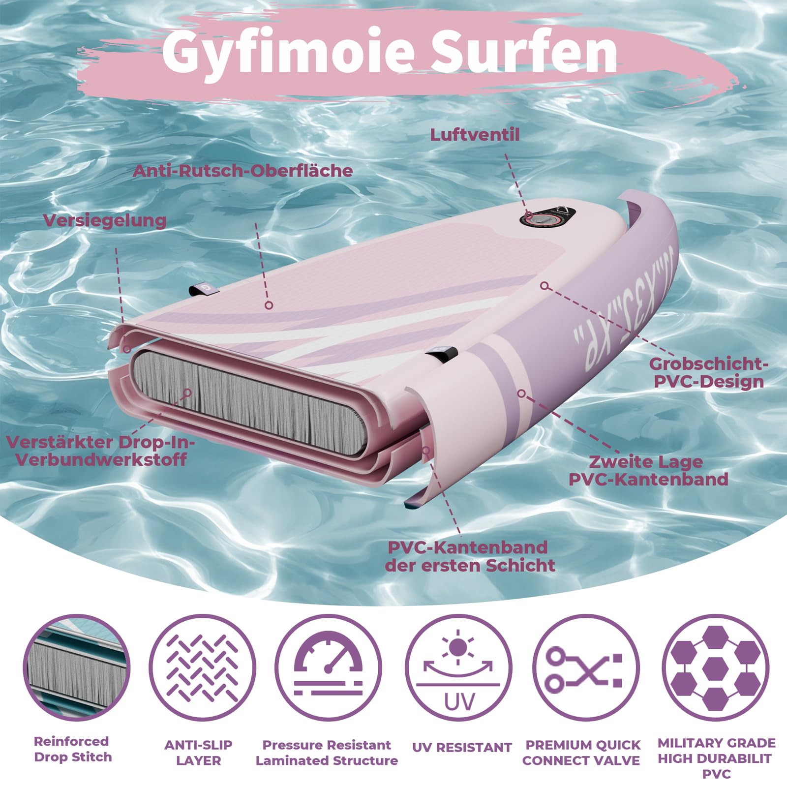 Gyfimoie Tavola da SUP gonfiabile di alta qualità, 335 cm, con supporto universale per fotocamera, accessori completi, pagaia regolabile, per principianti ed esperti