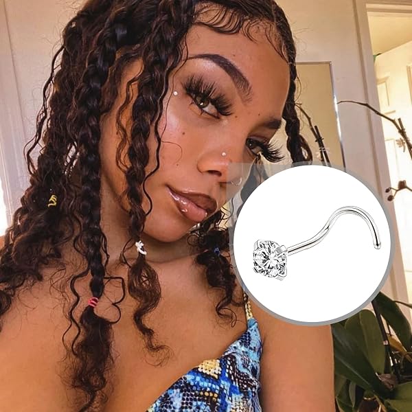 2 Paires De Clous De Nez Spirale Dorés, Clous De Perçage Du Nez En Zircon, Acier Inoxydable - 4