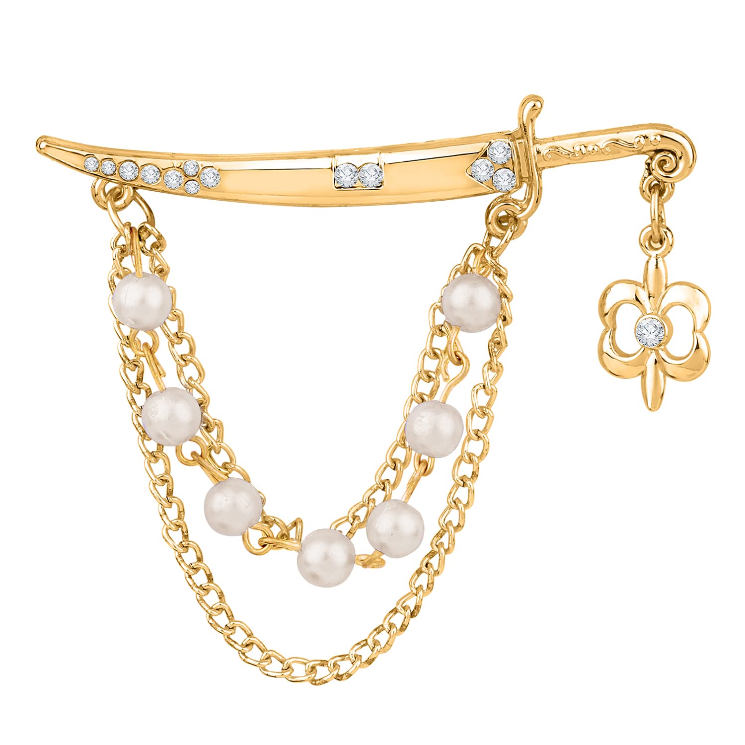 Mahi Gold Plated White Crystal and Artificial Pearl Sword Shape Tripple Layer Chain Brooch for Men (BP1101056G) (B09SHS77D6) Amazon Price History, Amazon Price Tracker