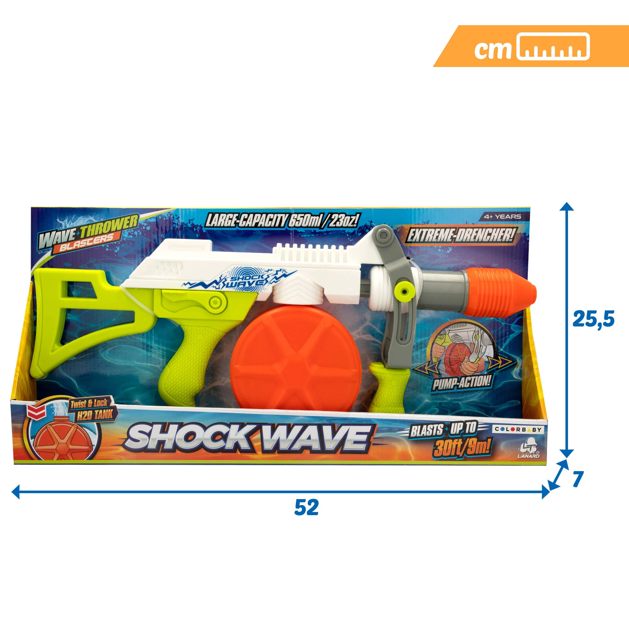 COLORBABY 47007 Wave Thrower pistolet na wodę z wyjmowanym zbiornikiem, zabawki dla dzieci, łatwy do napełniania, zasięg 9 metrów, ręczne pompowanie, zbiornik 650 ml, zestawy wodne