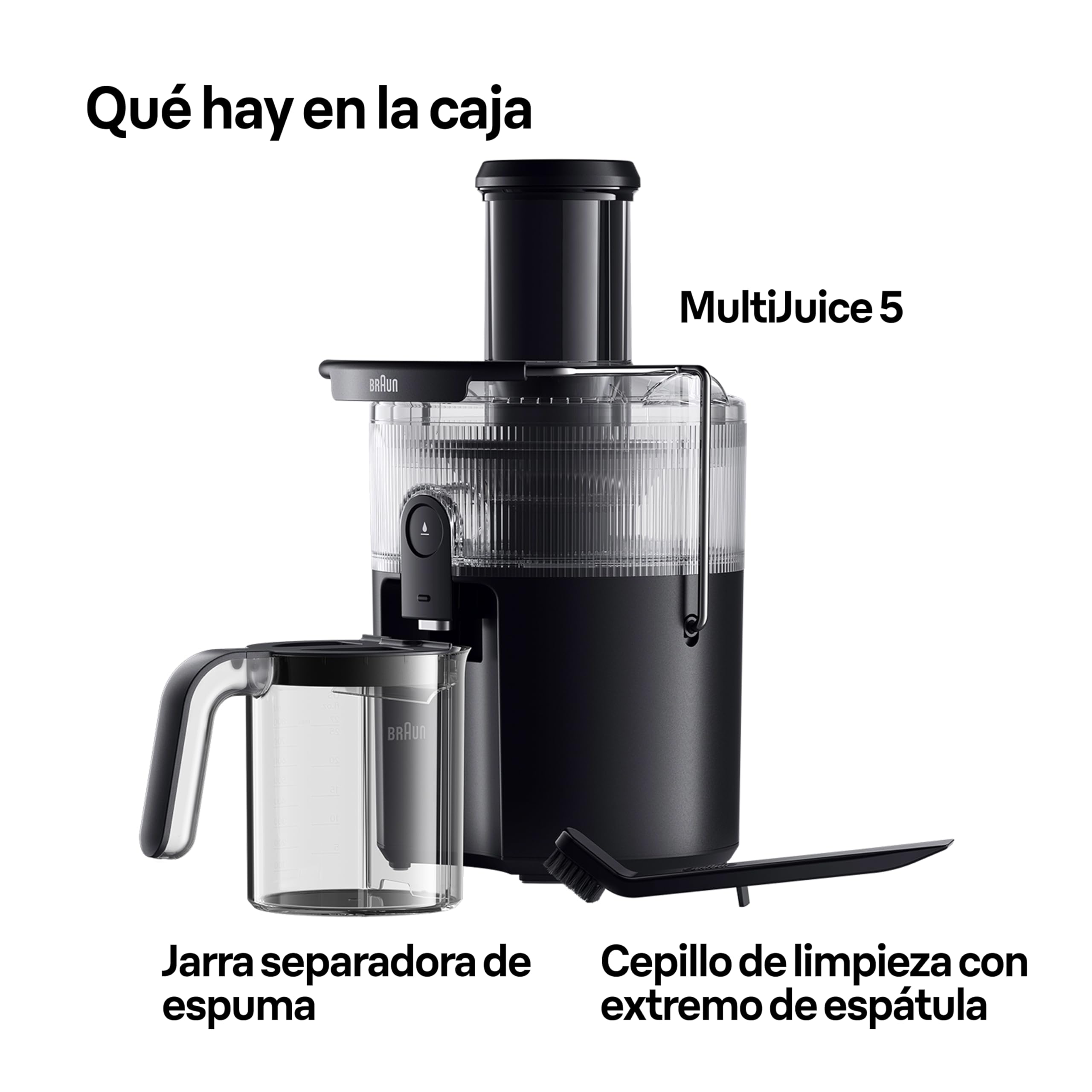 Braun MultiJuice 5 SJ5000, Licuadora Extractor con Tecnología ColdXtract, Boquilla de 75 mm, Recipiente de 1,5 l, Antigoteo, Sistema de Seguridad Cuádruple, Filtro de Acero Inoxidable, 800 W, Negro