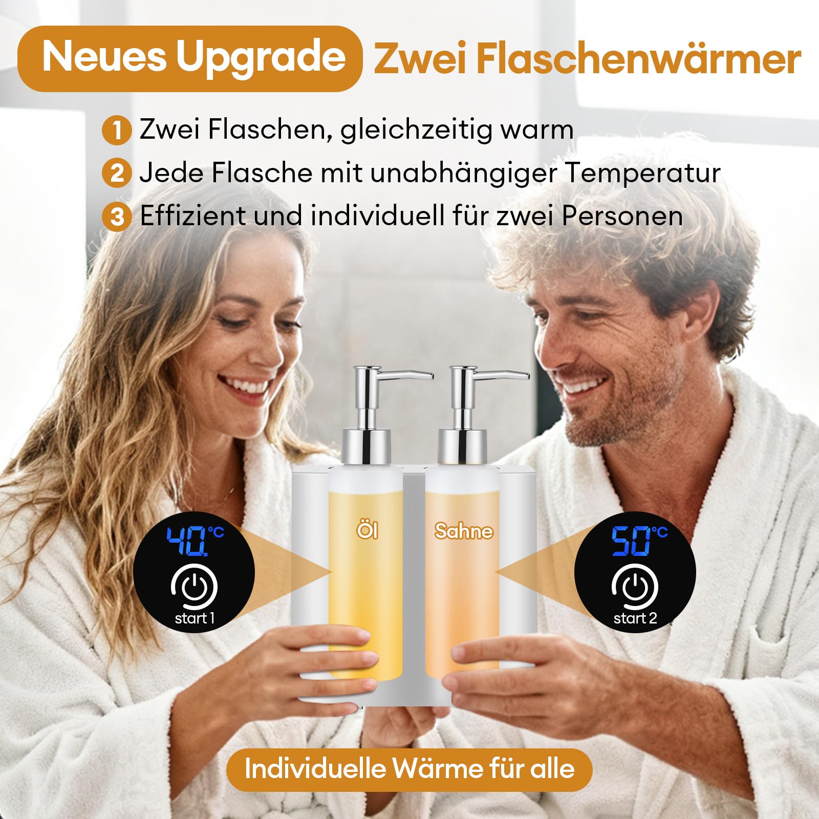 Calentador de Aceite de Masaje Profesional Double con Botón Táctil, Dispensador de Loción Inteligente con 4 Botellas de 245 ml y Embudo (30 °C a 65 °C) fusible de 360 grados, calentamiento rápido