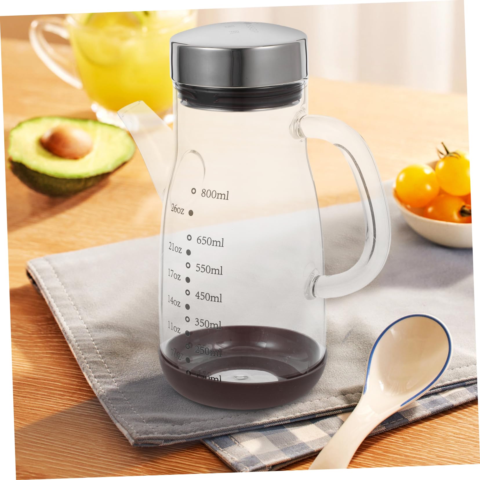 Oliera in Vetro Grande Capacità Acciaio Inox e Silicone | Contenitore per Olio da Cucina, Recipiente Salvagoccia, Bottiglia Pratica per Uso Quotidiano