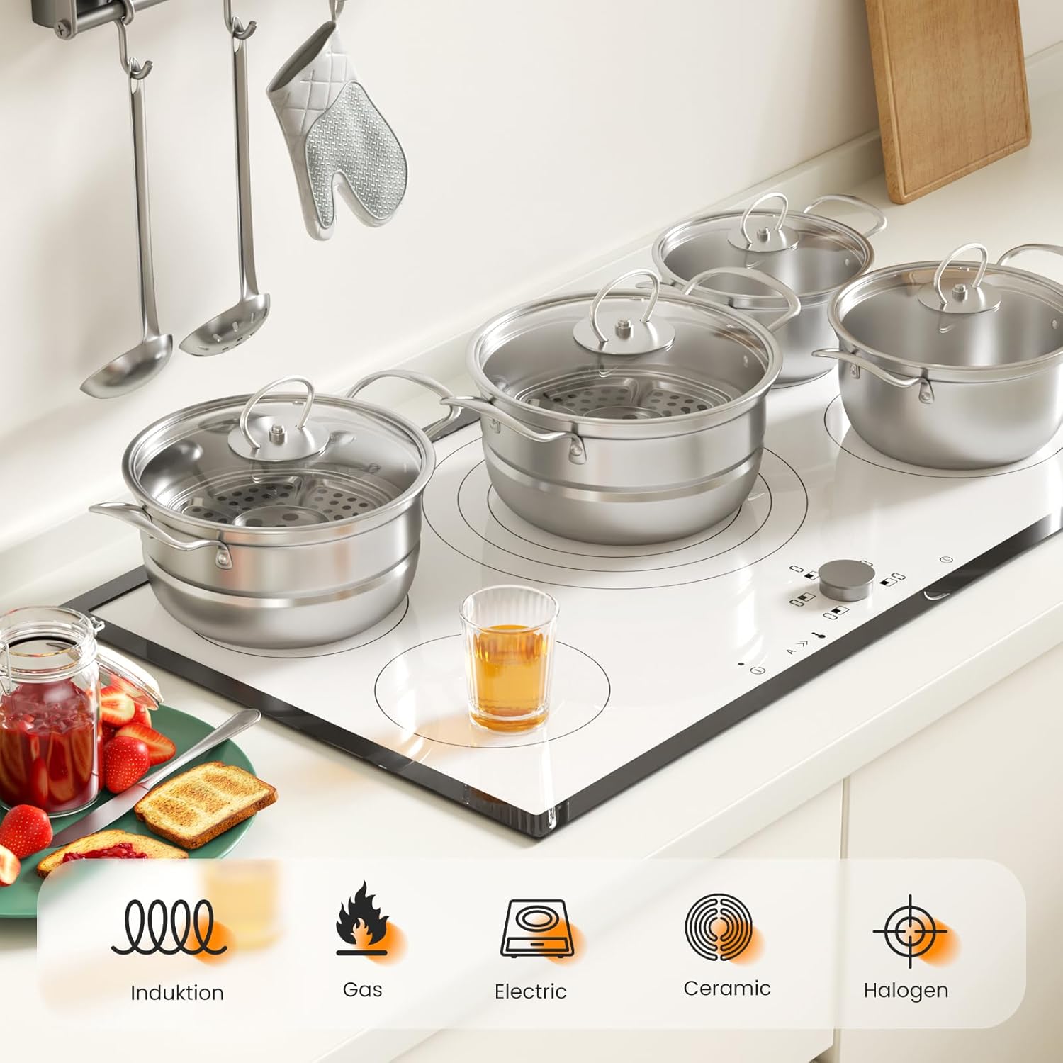 Stainless Steel Cookware Set, 12 Piece Pots Set with Steamer and Spoon, Kitchen Induction Cookware Set, Works with Induction, Kitchen Cooking Set with Glass,uncoated (Gray silver)