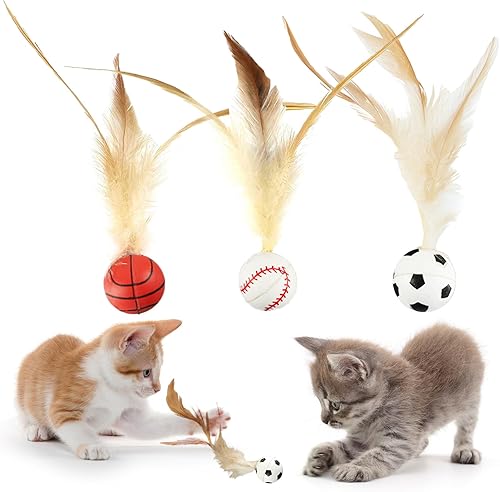Miniatura 1 de Juego de 6 bolas de plumas para gatos, juego interactivo de bolas rebotantes para gatos, mini y elástico, adecuado para mascotas para jugar en
