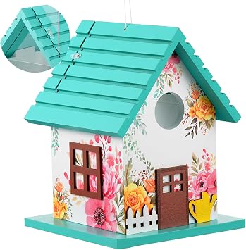 Bird House for Outside, Window View Wooden Birdhouse for Outdoors Hummingbird for Nesting, Colorful Hanging Bird House for Blue Bird,Sparrow, Chickadee, Birdhouse for Outside