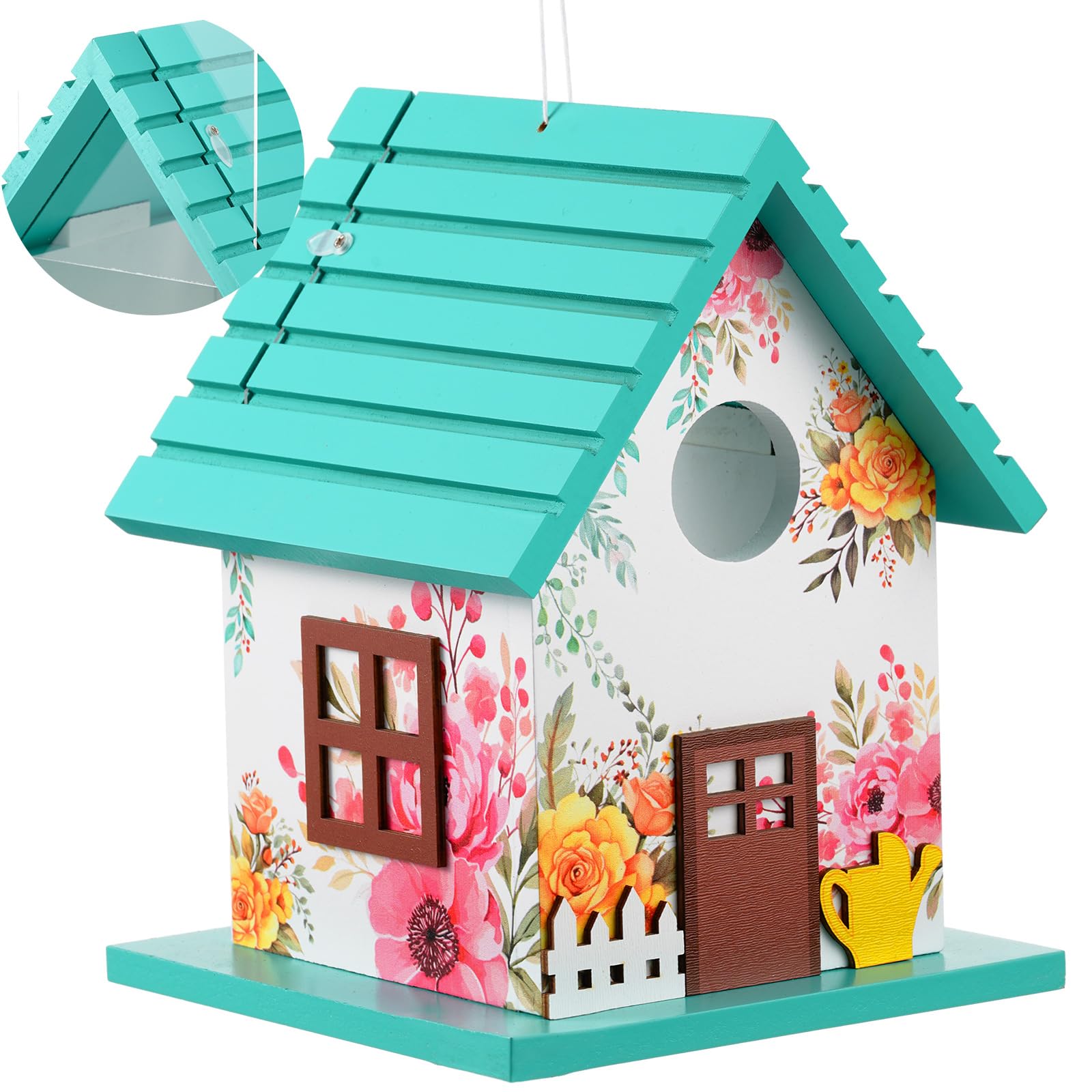 WGXX Bird House for Outside, Window View Wooden Birdhouse for Outdoors Hummingbird for Nesting, Colorful Hanging Bird House for Blue Bird,Sparrow, Chickadee, Birdhouse for Outside