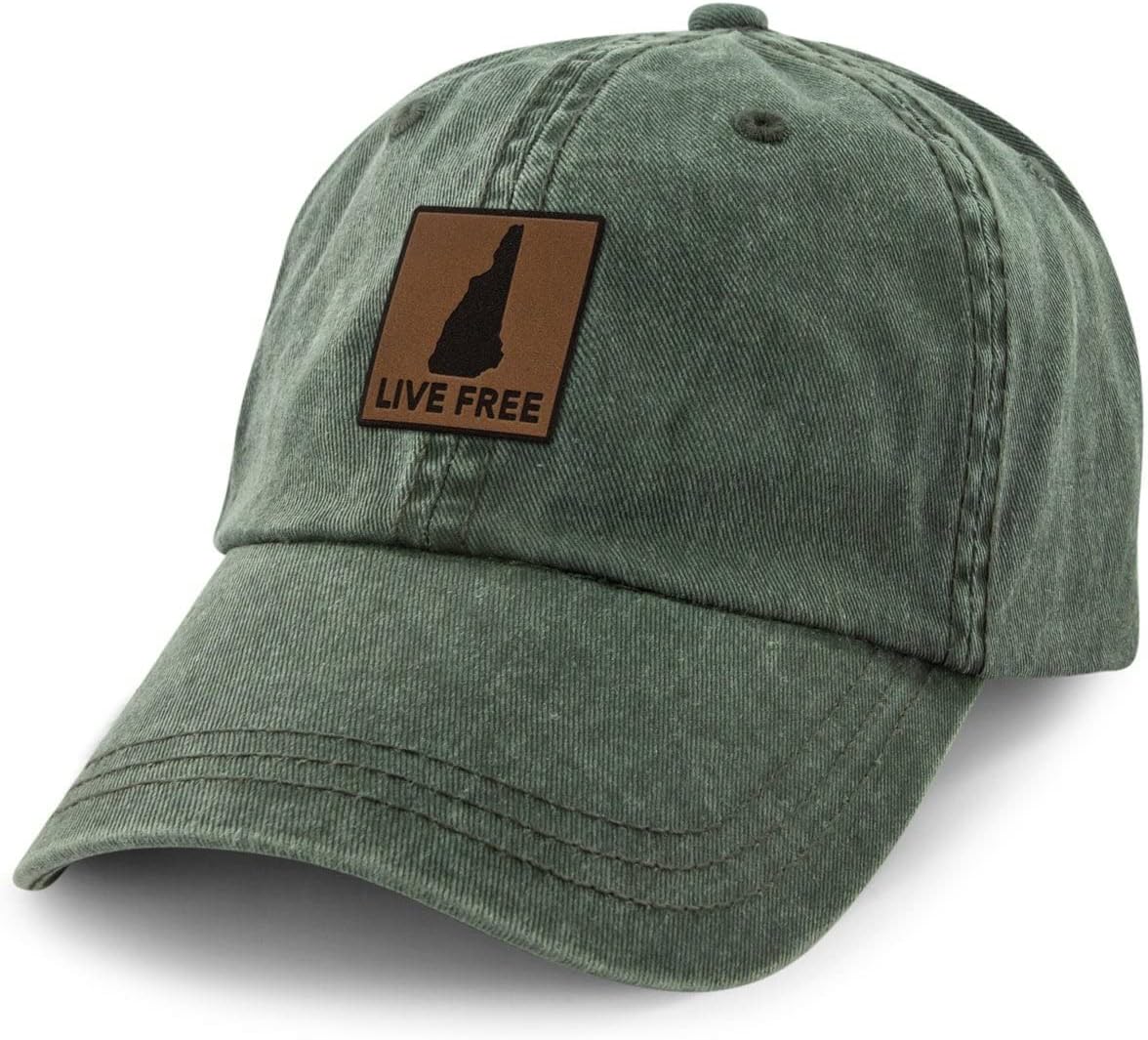 Chowdaheadz Live Free New Hampshire Leather Patch Washed Dad Hat