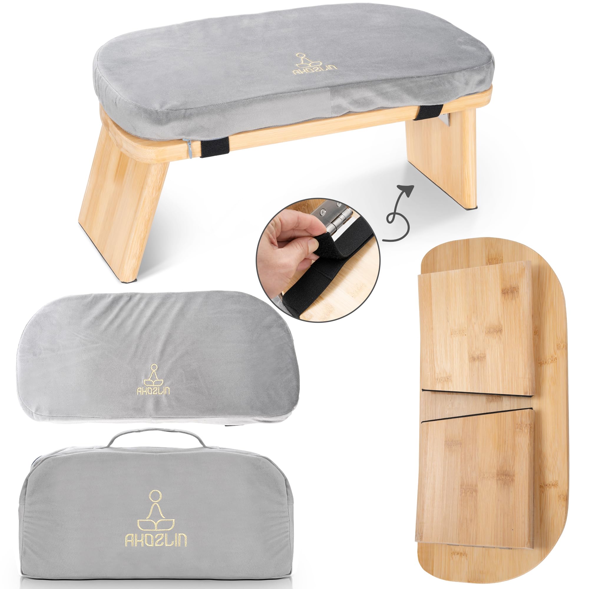 Banc De Méditation En Bambou Pliable - Avec Coussin Et Sac, Antidérapant, Pour Yoga, Prière (43x19x17 Cm)