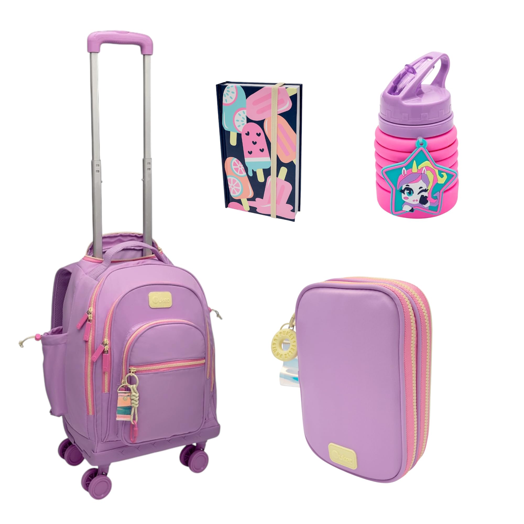 Kit Mochila Rodinha Lilás + Estojo + Garrafa Puket | Amazon.com.br