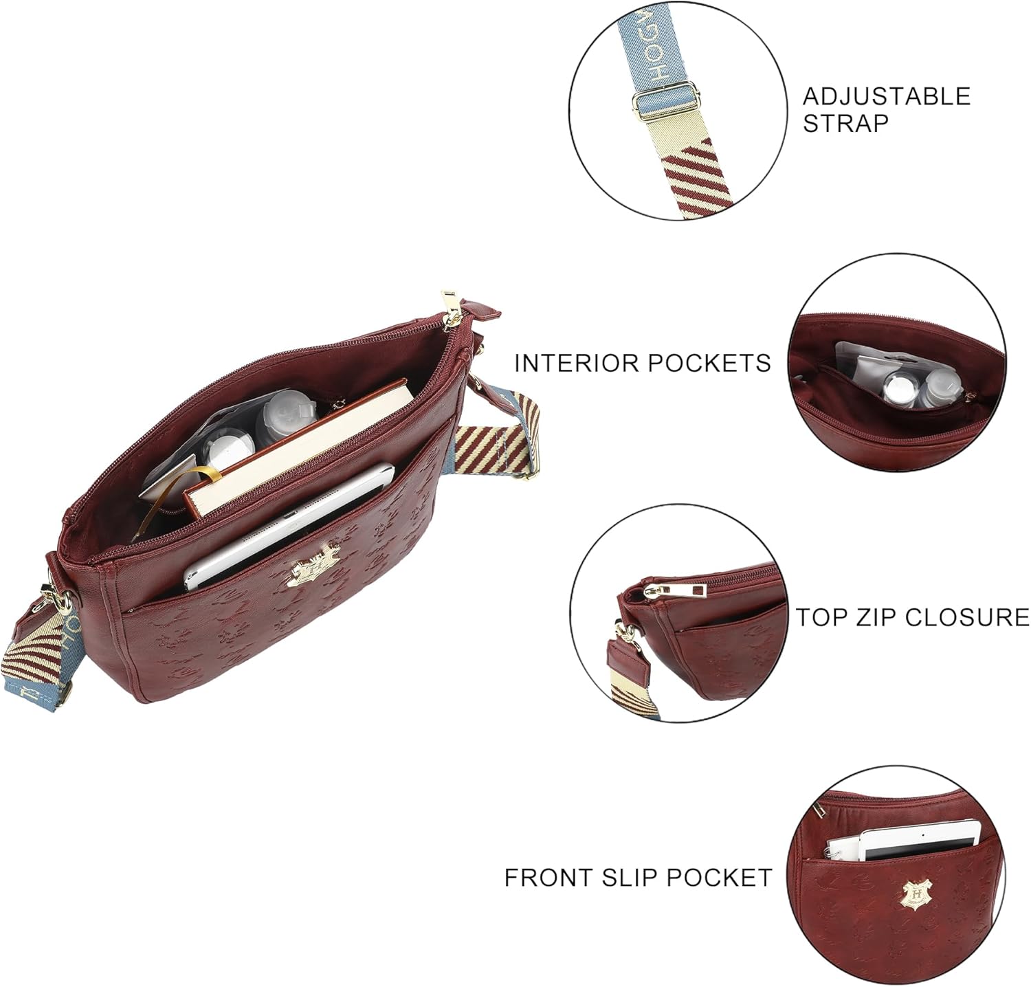 Harry Potter Hogwarts Crest 9.75" Women's Maroon Crossbody Bag