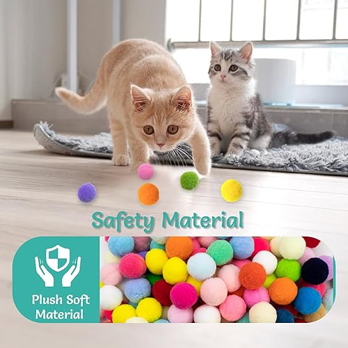 Miniatura 6 de Dexspoeny 2 lanzadores interactivos de bolas de juguete para gatos y 100 bolas de felpa silenciosas y 6 bolas de plástico, juego de juguetes