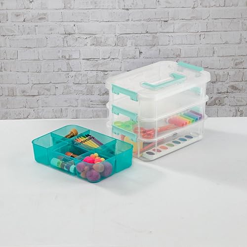 Miniatura 6 de Sterilite Paquete de 24 cajas de almacenamiento de plástico, 3 capas, apilar y transportar, transparenteazul