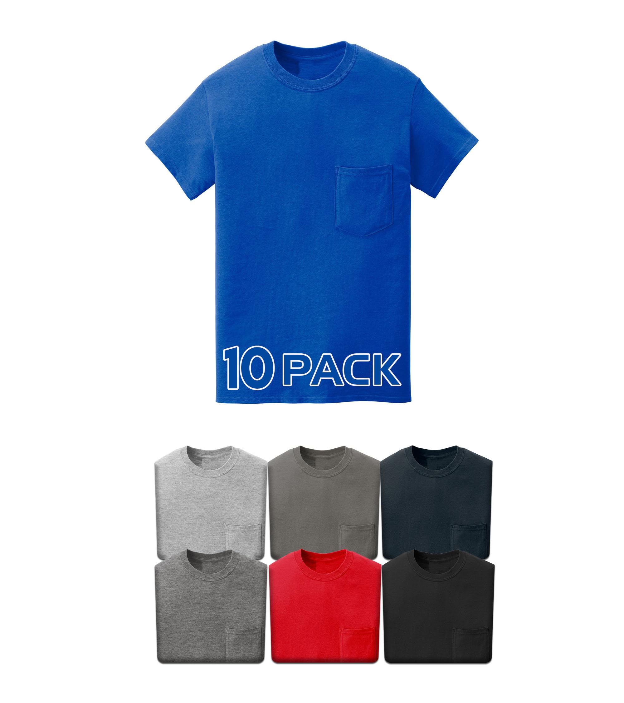 Mens Heavy Cotton 5300 Pocket T-Shirt Multipack Bulk Unisex Short Sleeve Crew Tee - Custom Color Set Camiseta
