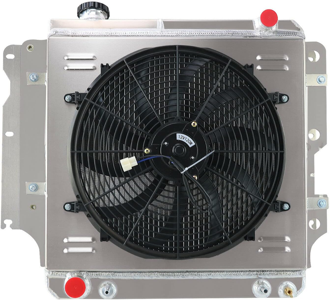 ALLOYWORKS Wrangler Racing Radiator, 3 Row Aluminum Radiator Fan Shroud For Jeep Wrangler YJ TJ 2.4L & 2.5L & 4.0L & 4.2L 1987-2006