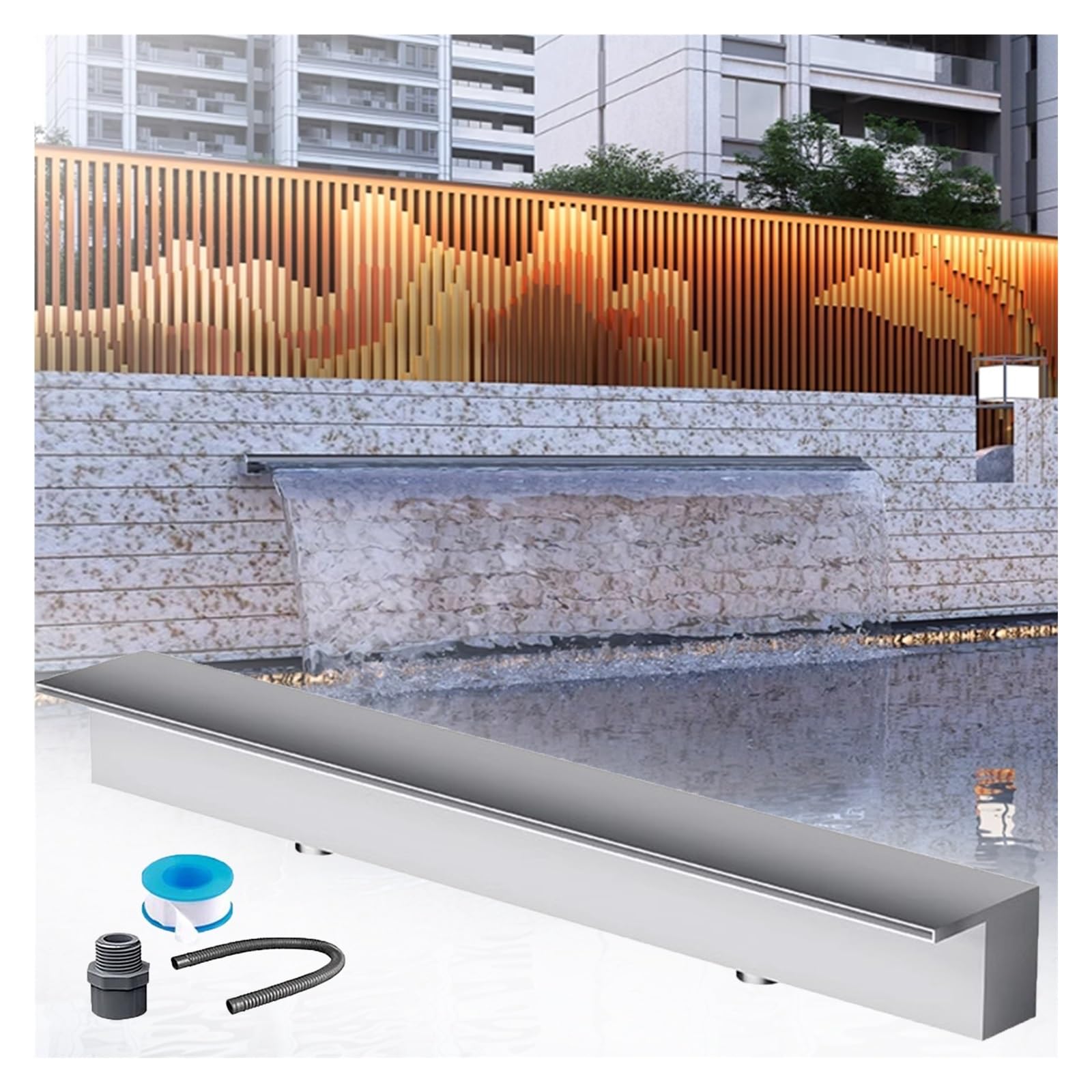 Generico Kit di irrigazione a Cascata da Incasso a Parete e Fontana per Piscina Fai da Te, Decorazione per Patio da Giardino - Sistema di Troppo Pieno a Cascata (100x12,5x10 Pollici) per un'estetica