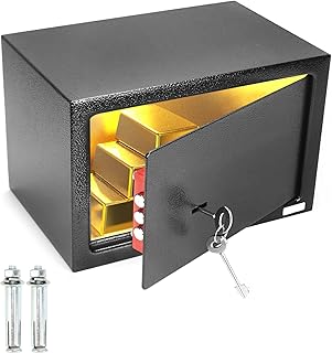 QWORK® Caja Seguridad 31 x 20 x 20 cm - Cerradura de Triple Paletón - Construcción Robusta de Acero - para Efectivo/Joyas/Teléfono/Objetos de Valor