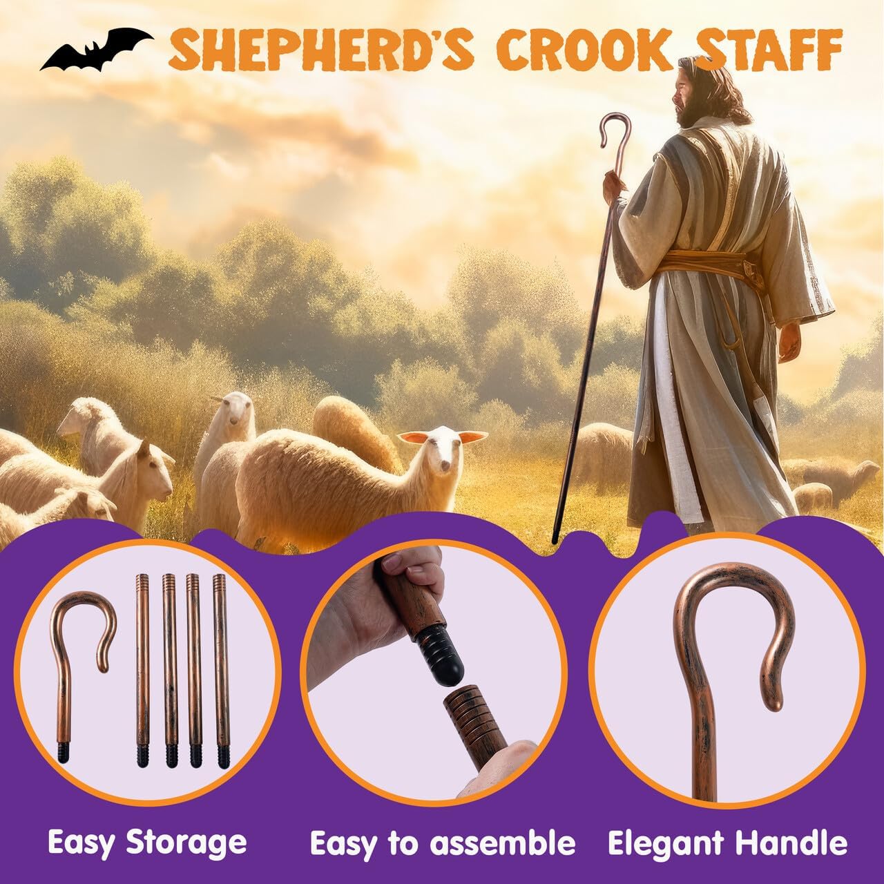 Spooktacular Creations Halloween Shepherd Staff, Shepherd's Crooked Walking Cane Accessory for Costume Dress Up Party