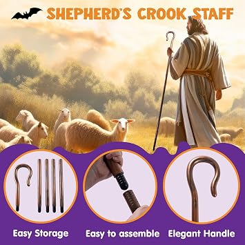 Spooktacular Creations Halloween Shepherd Staff, Shepherd's Crooked Walking Cane Accessory for Costume Dress Up Party, Crook Prop Stick for Kids Men Women Halloween Party