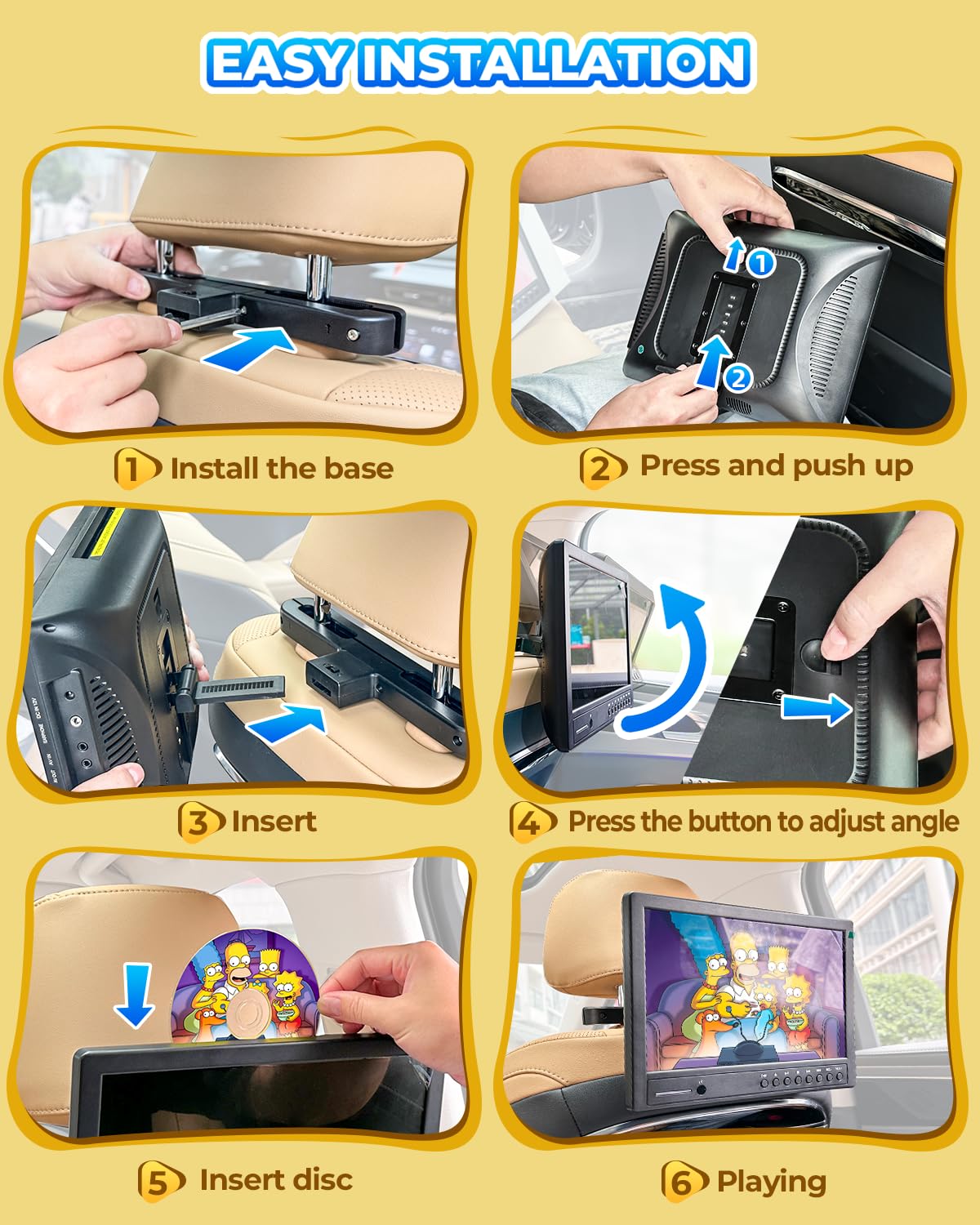 Arafuna 12,5 Pollici Lettore DVD Portatile, 1080P Lettore DVD Auto, Supporta l'ingresso USB/TF, HDMI, AV, Non Ricaricabile