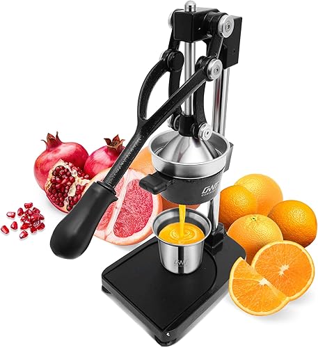 Prensa manual de hierro fundido comercial de 18 pulgadas de altura, manual naranja, cítricos, limón, lima, pomelo, granada, jugo de fruta, con taza