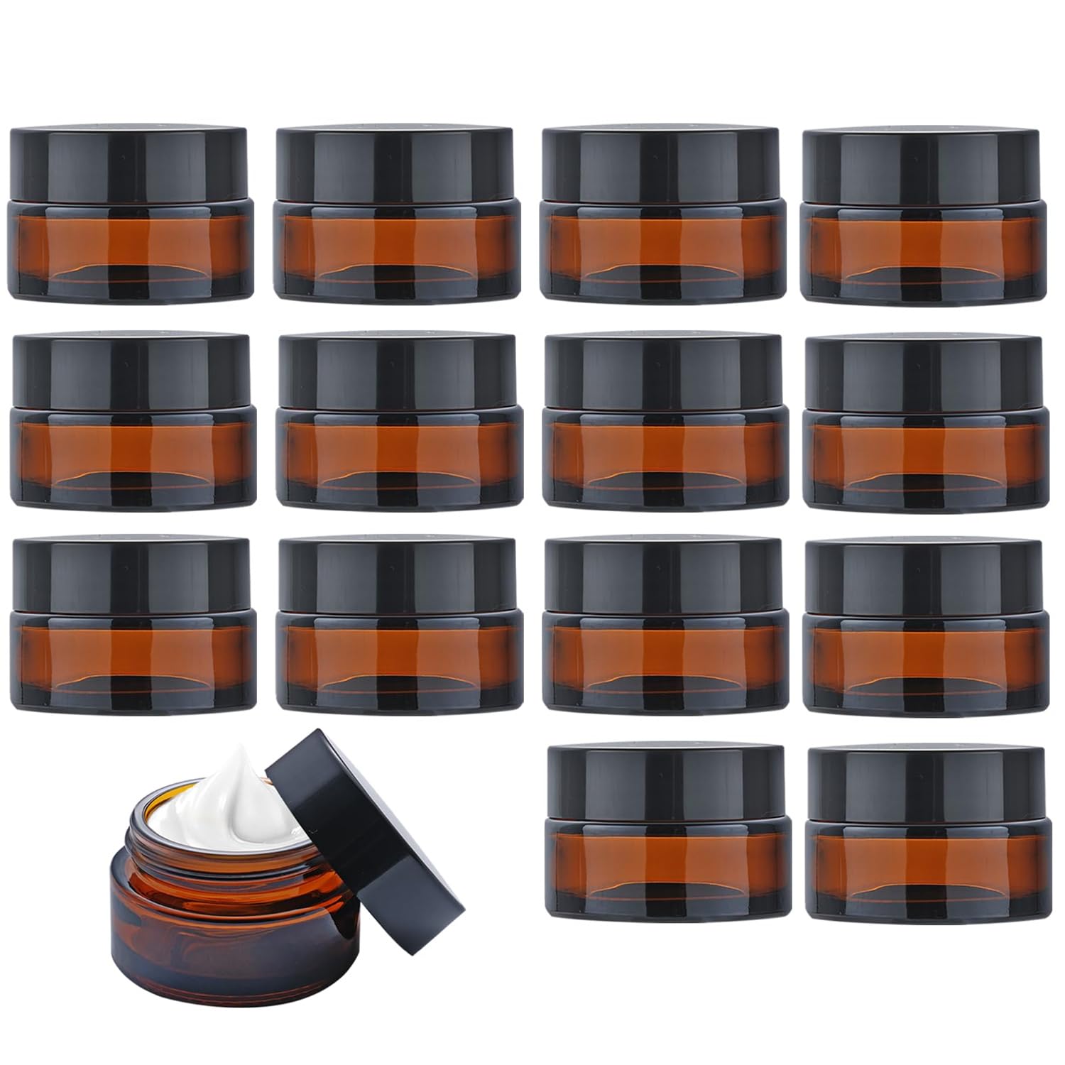Lot de 15 pots à pommade en verre ambré de 20 ml - Petite boîte avec couvercle - Pour le remplissage de cosmétiques, lotions, crèmes