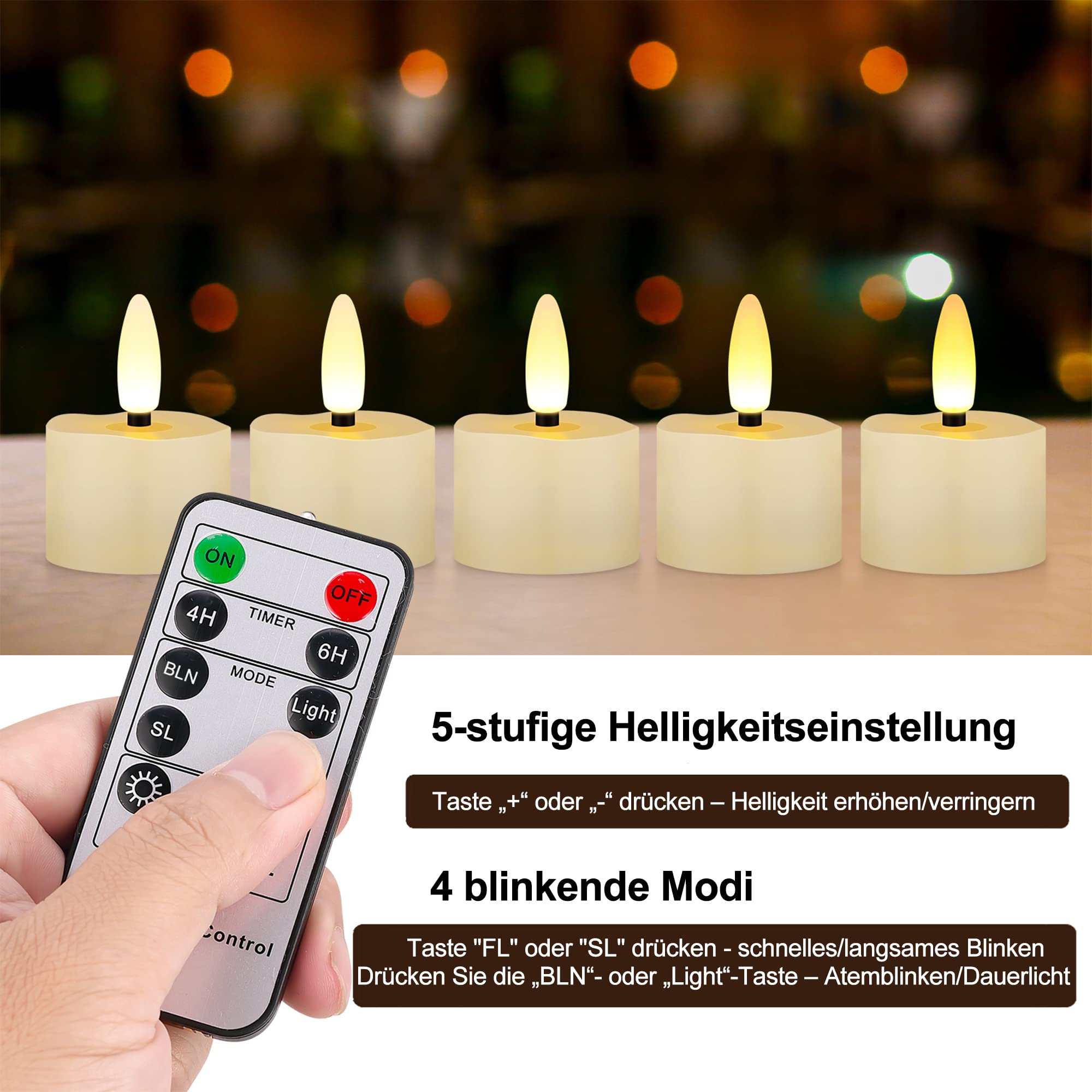 yunsheng Pack of 6 Rechargeable LED Tea Lights, Flameless Candles with Timer Remote Control and 6 Ports USB Charging Cable - Image 3