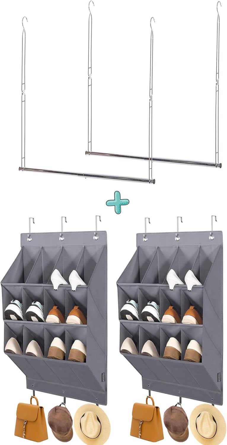 STORAGE MANIAC 2 Pack Hanging Closet Rod + 2 Pack Over the