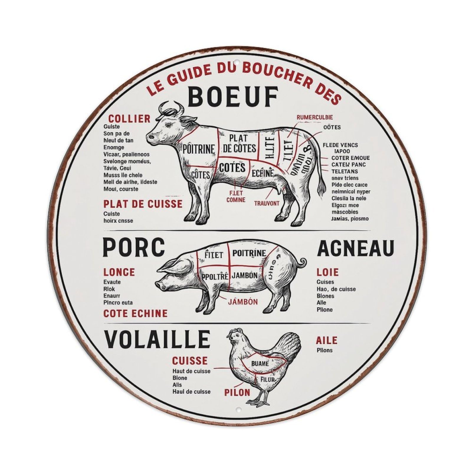 Beef Pork Lamb Poultry Cuts_2 Metal Tin Sign Plaque